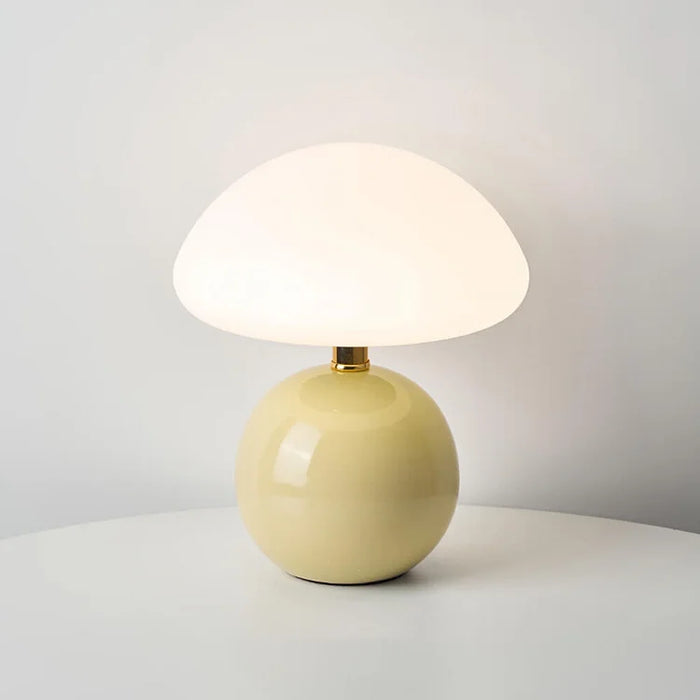 Modern table lamp with a spherical base and mushroom-shaped shade – minimalist style