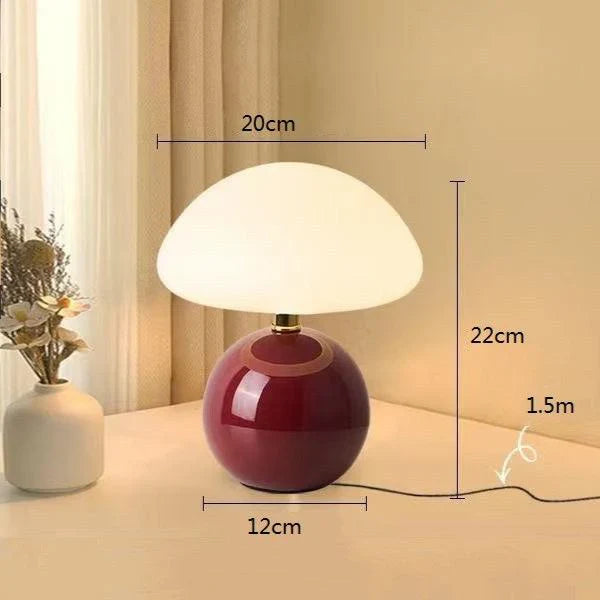 Modern table lamp with a spherical base and mushroom-shaped shade – minimalist style