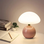 Modern table lamp with a spherical base and mushroom-shaped shade – minimalist style