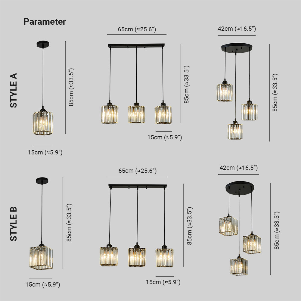 Vina Modern Cluster Cylinder Glass Pendant Light, Black/Gold
