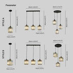 Vina Modern Cluster Cylinder Glass Pendant Light, Black/Gold