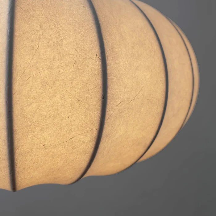 Ceiling lamp with silk shade in Japanese wabi-sabi style – oval shade with delicate ribbing