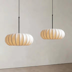 Ceiling lamp with silk shade in Japanese wabi-sabi style – oval shade with delicate ribbing