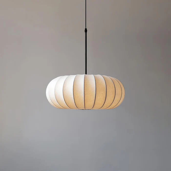 Ceiling lamp with silk shade in Japanese wabi-sabi style – oval shade with delicate ribbing