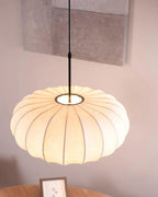 Ceiling lamp with silk shade in Japanese wabi-sabi style – oval shade with delicate ribbing