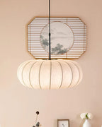 Ceiling lamp with silk shade in Japanese wabi-sabi style – oval shade with delicate ribbing