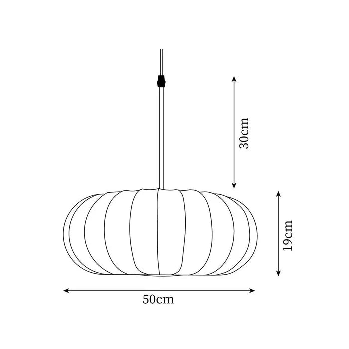 Ceiling lamp with silk shade in Japanese wabi-sabi style – oval shade with delicate ribbing