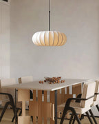 Ceiling lamp with silk shade in Japanese wabi-sabi style – oval shade with delicate ribbing