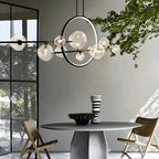 Modern ceiling lamp with spherical shades and a geometric LED ring