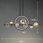 Modern ceiling lamp with spherical shades and a geometric LED ring