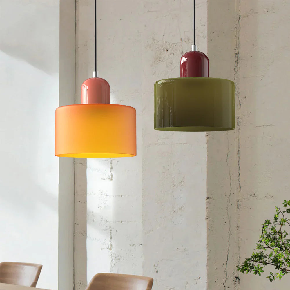 Modern Hanging Lamp Made of Colored Glass in Bauhaus Style