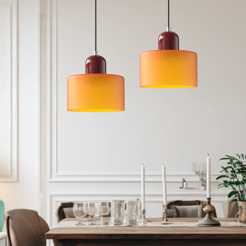 Modern Hanging Lamp Made of Colored Glass in Bauhaus Style
