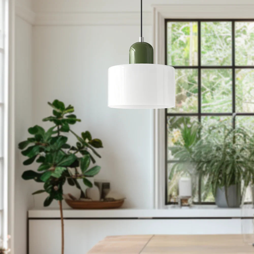 Modern Hanging Lamp Made of Colored Glass in Bauhaus Style