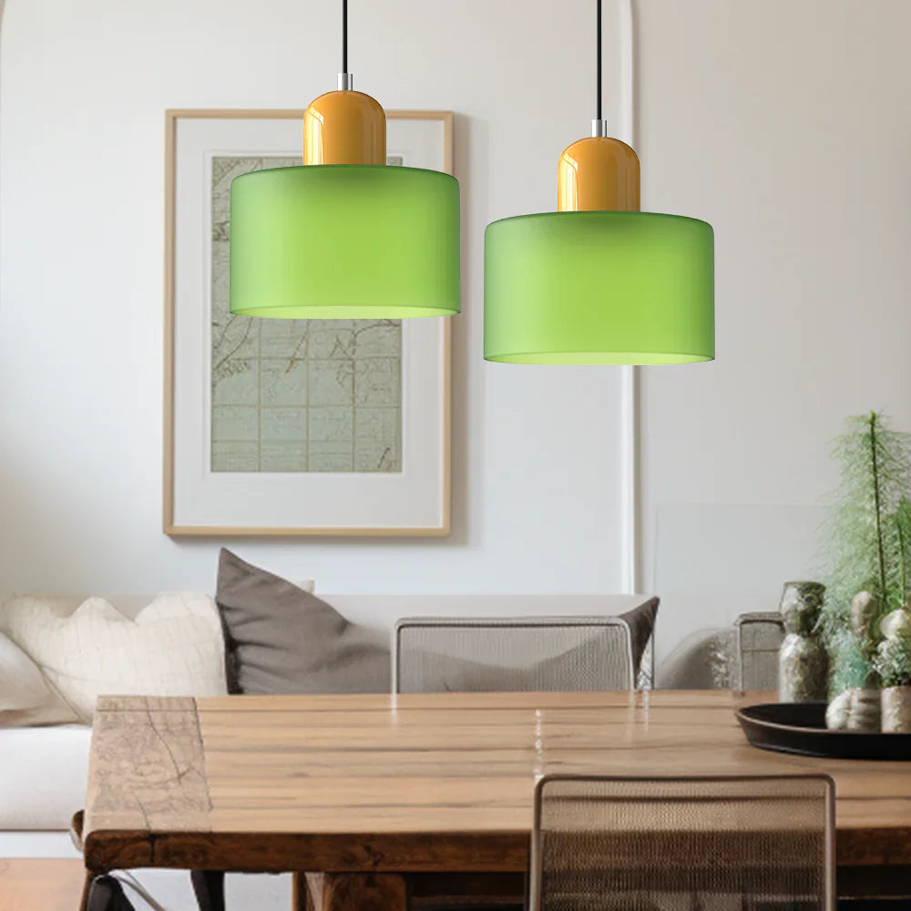 Modern Hanging Lamp Made of Colored Glass in Bauhaus Style
