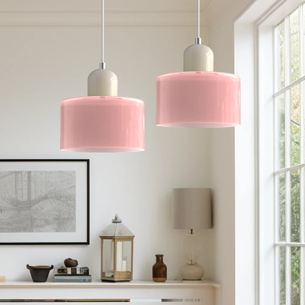 Modern Hanging Lamp Made of Colored Glass in Bauhaus Style