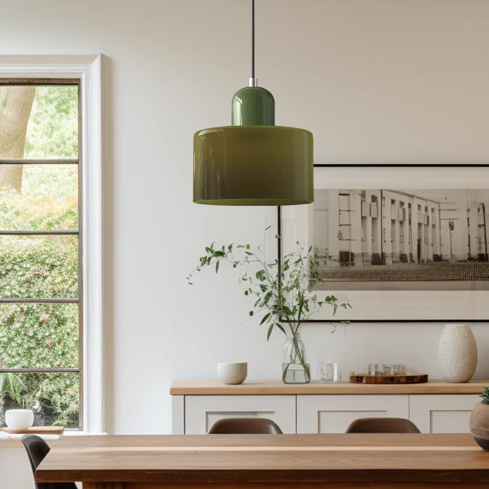 Modern Hanging Lamp Made of Colored Glass in Bauhaus Style