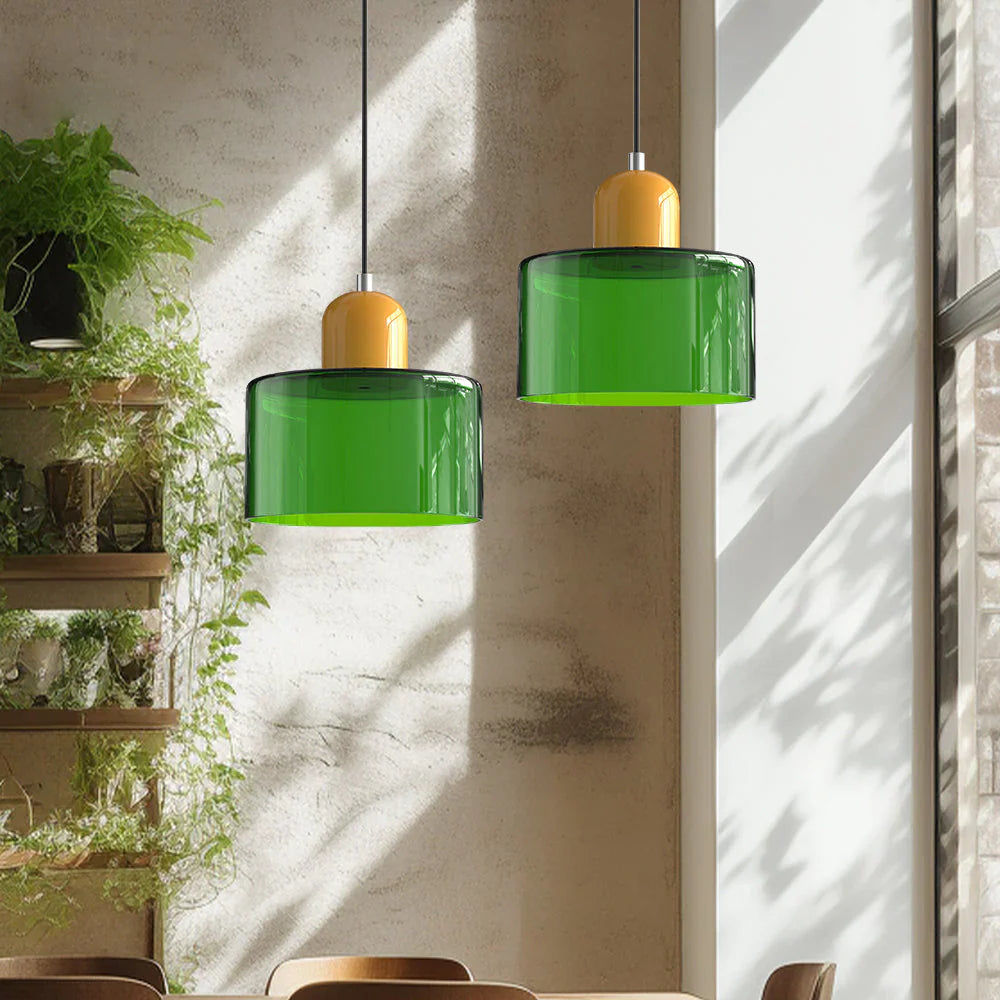 Modern Hanging Lamp Made of Colored Glass in Bauhaus Style