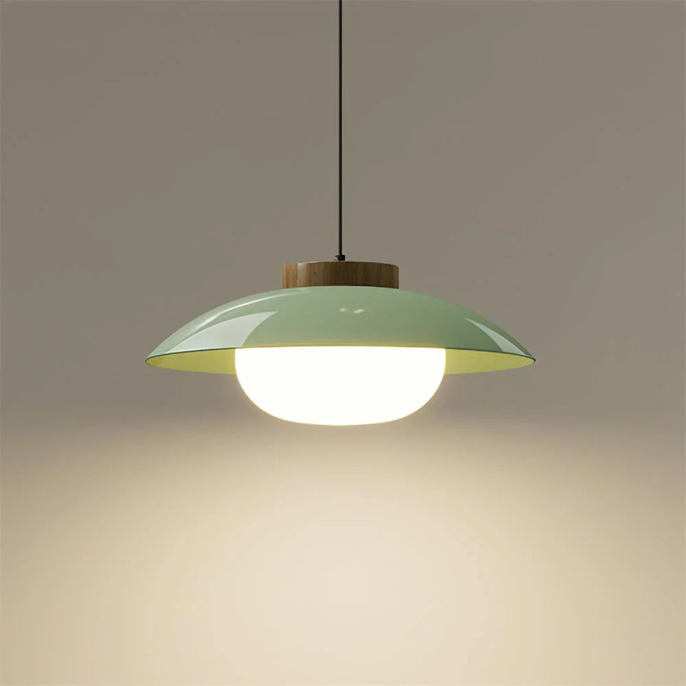 Modern Glass Pendant Lamp – Minimalist Design with Wooden Accent