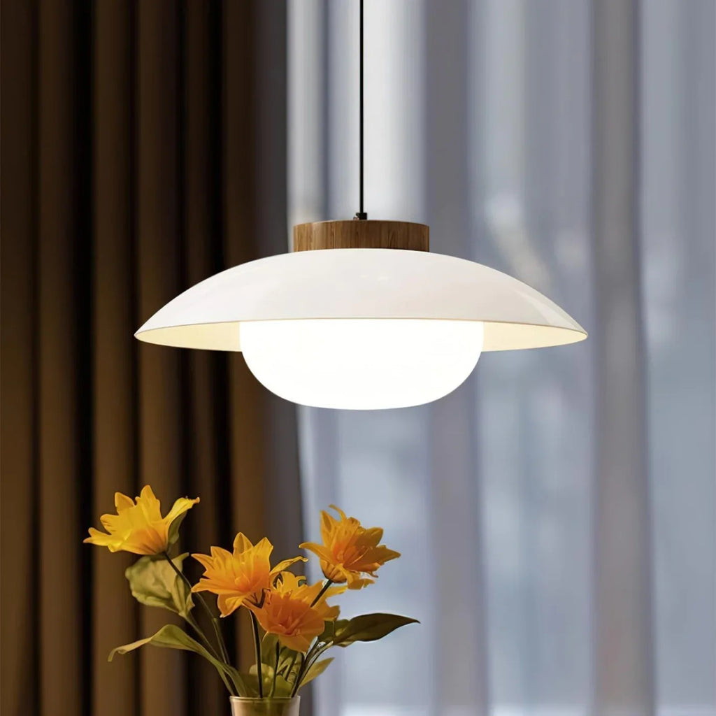 Modern Glass Pendant Lamp – Minimalist Design with Wooden Accent