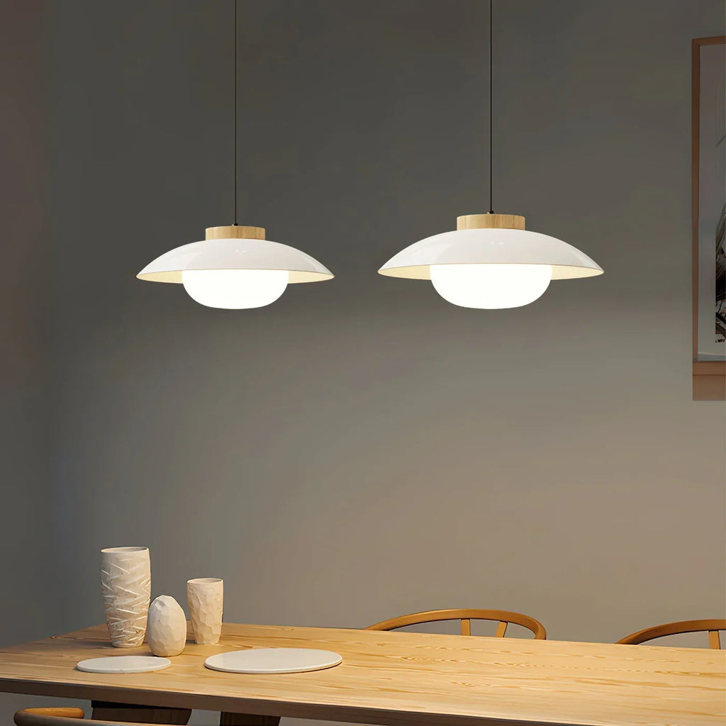 Modern Glass Pendant Lamp – Minimalist Design with Wooden Accent
