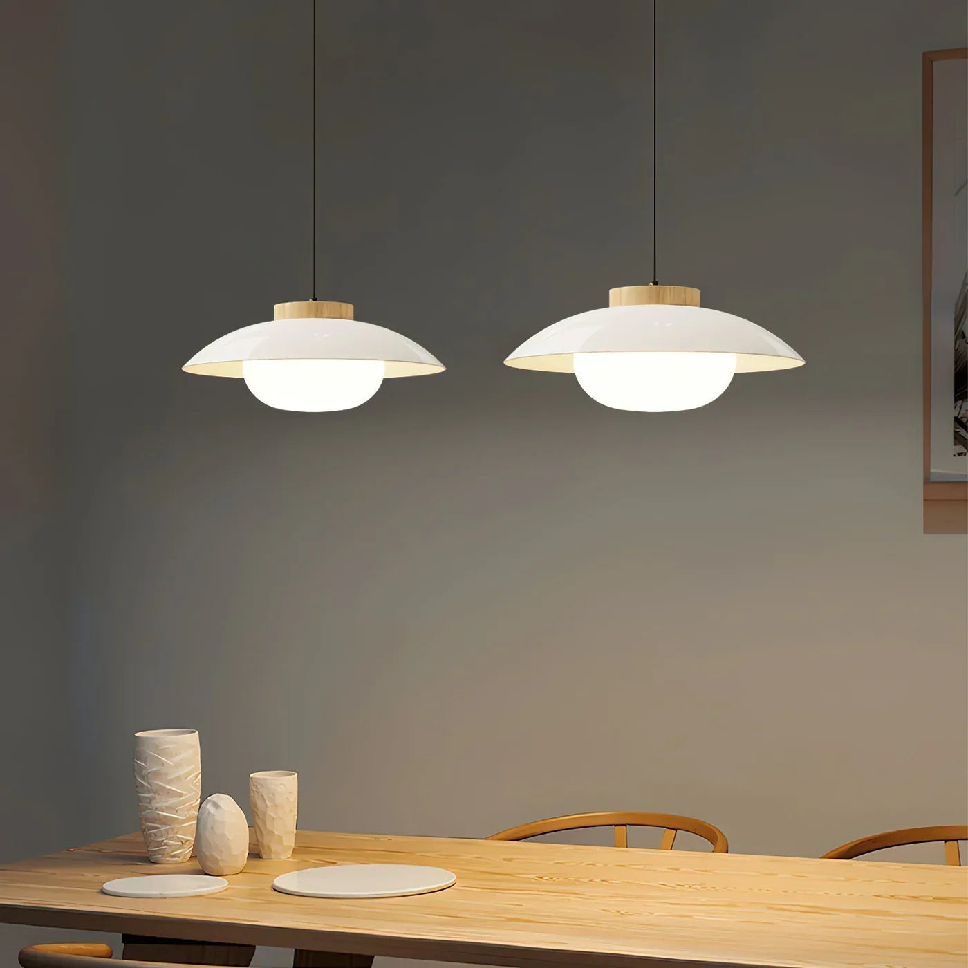 Modern Glass Pendant Lamp – Minimalist Design with Wooden Accent