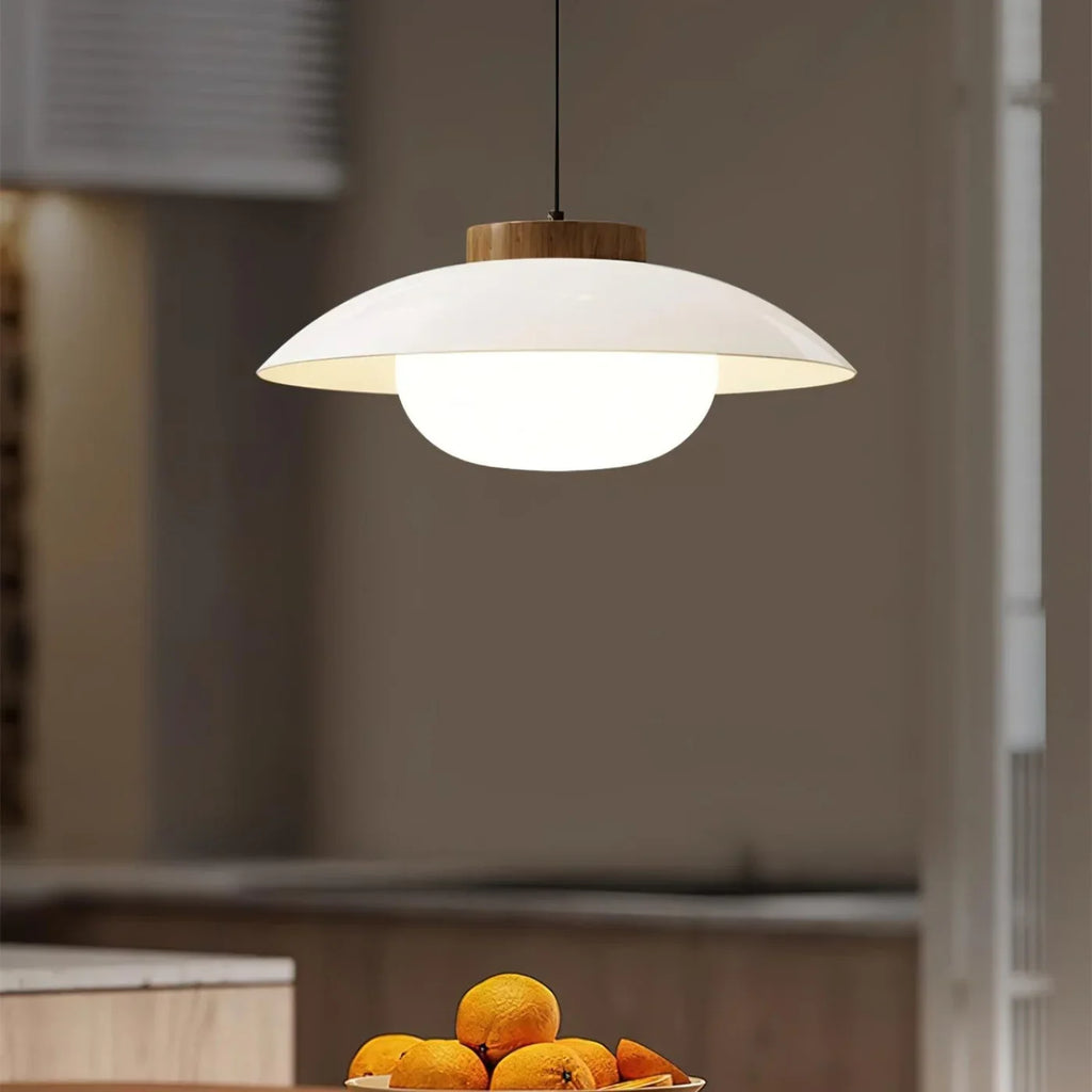 Modern Glass Pendant Lamp – Minimalist Design with Wooden Accent
