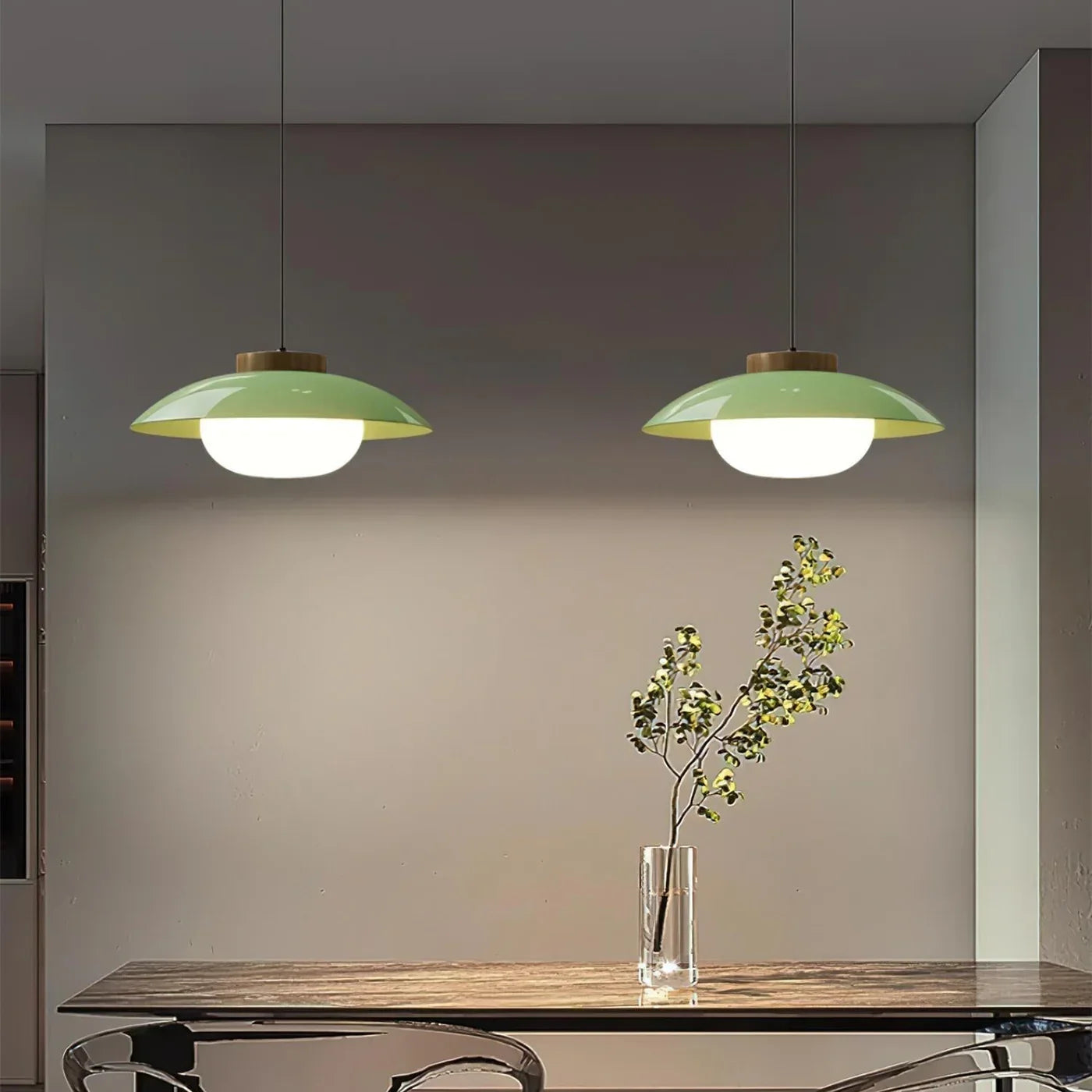 Modern Glass Pendant Lamp – Minimalist Design with Wooden Accent